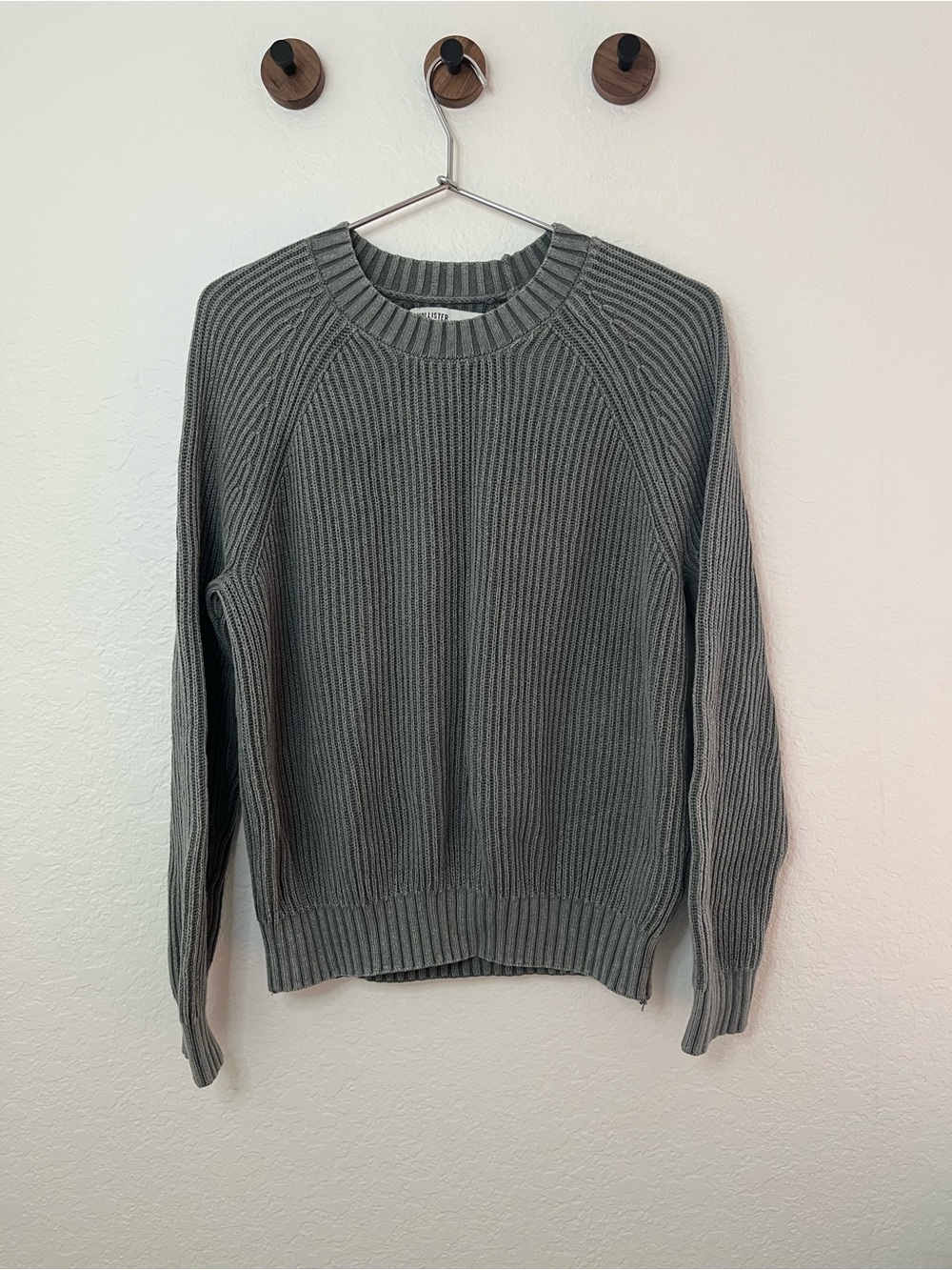 Hollister Olive-Grey Ribbed Crewneck Sweater